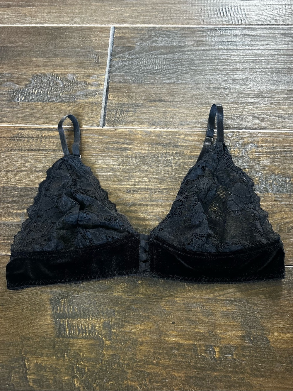Lace Triangle Bralette with Velvet Band - Black